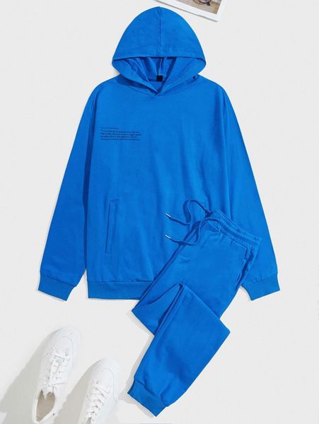 

men slogan graphic hoodie & drawstring waist sweatpants f0pj#, Gray