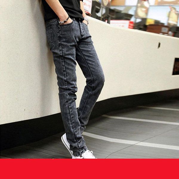 

men's jeans denim plus velvet thicken thermal warm youth straight teenager casual long pants slim autumn and winter pencil, Blue