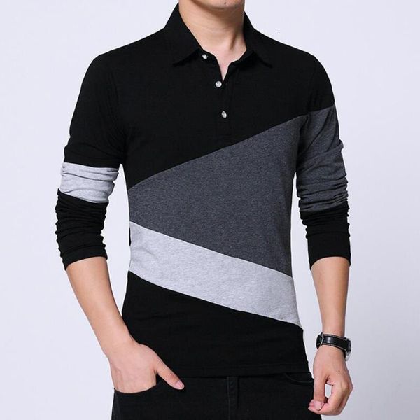 

spring autumn mens polo shirt fashion long-sleeved polo shirts patchwork & tees soft cotton shirts men's brand clothing, White;black