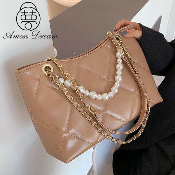 

shoulder bags diamond lattice leather for women 2021 luxury handbags designer fashion pearl handle lady trending bag
