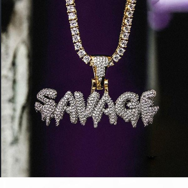 

hip hop savage pendant necklace iced out full zircon gold silver color plated men halloween party jewelry gift