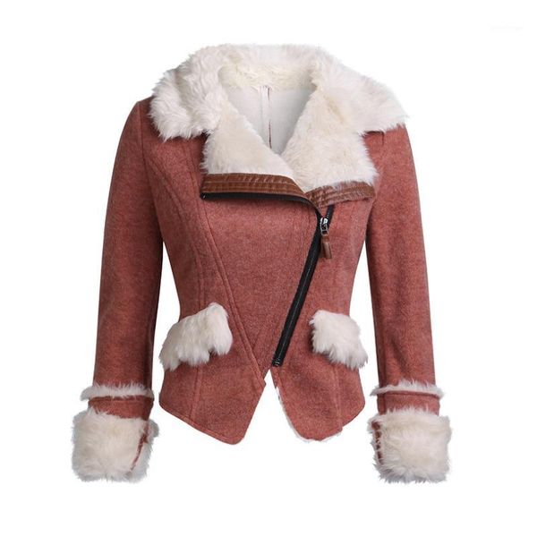 

liva girl ladies suede jacket winter women faux lamb faux fur short jacket shearling1, Black