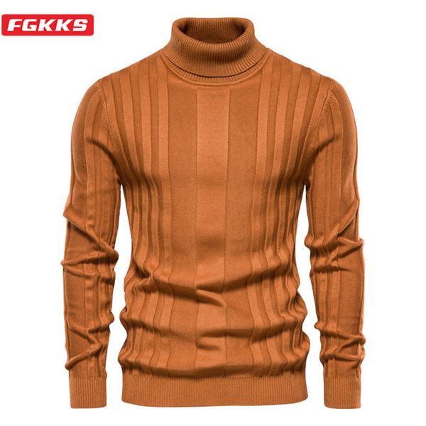 

Fgkks men's high neck casual sweater, basic solid color, warm stripe, winter fashion, novel, White;black
