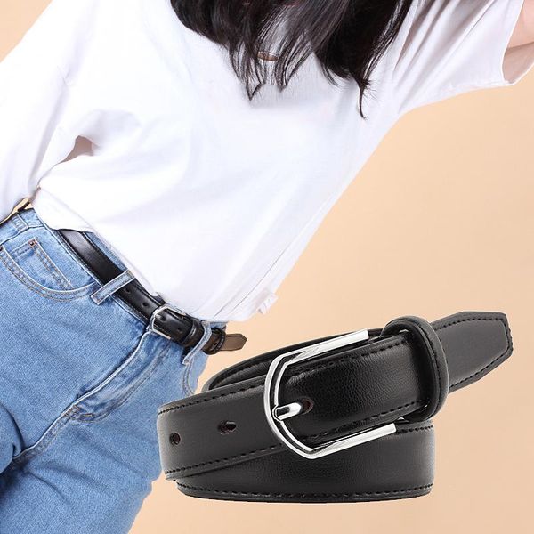 

silver geometric metal buckle women belt pu leather waist belt girls jeans pants decorate waistband, Black;brown