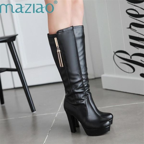 

metal decoration stretch pu leather over the knee high ladies party high heels platform tall boots maziao1, Black