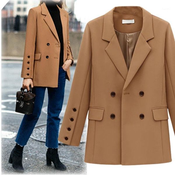 

casual fashion woolen winter coats solid pocketswool coat and jacket double breasted warm women winter coat wool 20211, Black