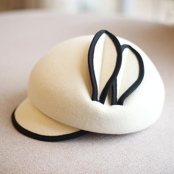 

уши cute берет cap женщина pure wool casquette осень весна шерстяного войлок восьмиугольной cap winter warm street pillbox 2020, Blue;gray