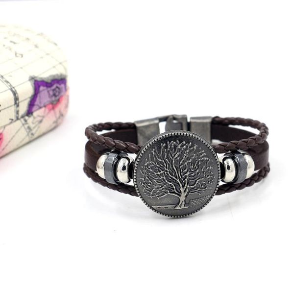 

eif dock black braided wrap leather bracelets for men vintage life tree rudder charm wood beads ethnic tribal wr jllpbf