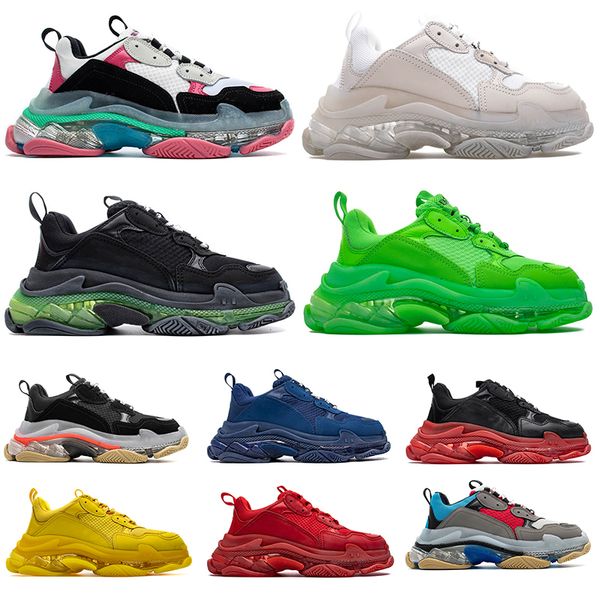 

fashion triple s clear sole dad designer shoes 17fw black white yellow rainbow men women brand luxury sneakers party porm platform shoes