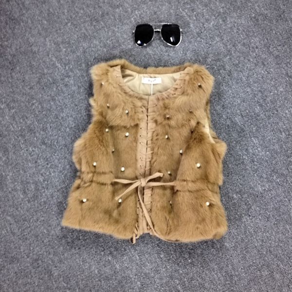 

mumuzi natural rabbit fur vest women pearl beading sleeveless coat short design waistcoat slim geniue fur keep warm jackats 1023, Black;white