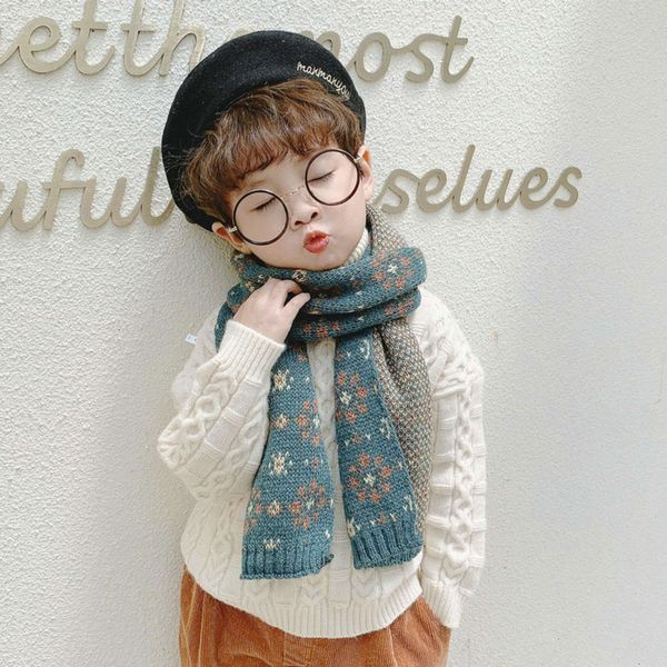 

winter flower broken children's wool korean scarf color matching knitting boys and girls warm baby neck cover uwbz, Red;brown
