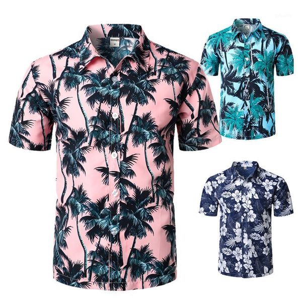 

palm tree printed hawaiian beach shirt for men summer short sleeve 5xl aloha shirts holiday vacation clothing chemise1, White;black