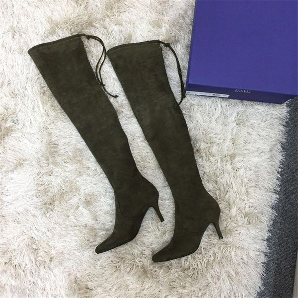 

classic womens over the knee boots army green suede winter women over the knee high boots, Black