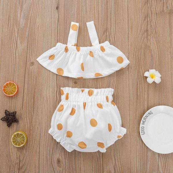 

clothing sets born baby girls cute clothes suits, spaghetti straps polka dots short tank + pants, two piece sweet outfits, White