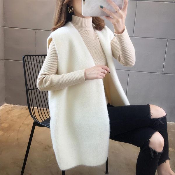 

women's vests 2021 spring furry sweater vest knitted coat korean sleeveless v-neck no buckle waistcoat cardigan jacket trend y890, Black;white