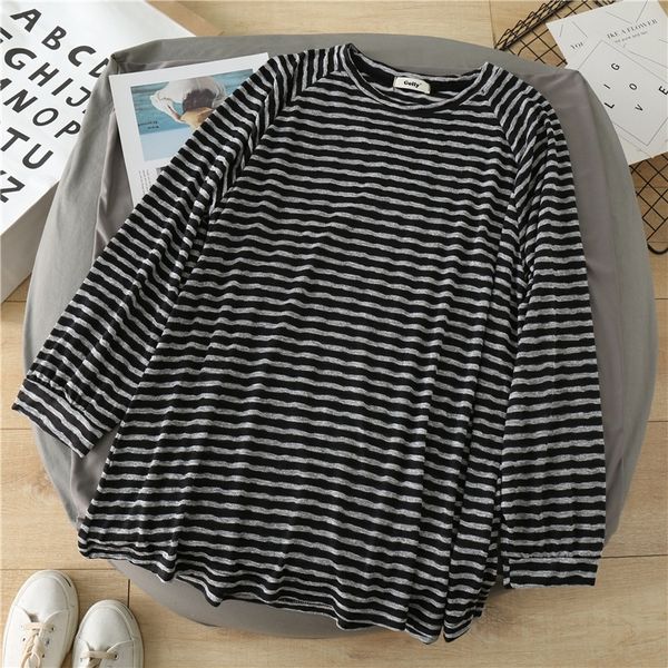 

pr0ql medium early pullovert-shirt pulloverand long black gray stripe pullover t-shirt sleeve for women in long autumn of 2019 korean loose, White