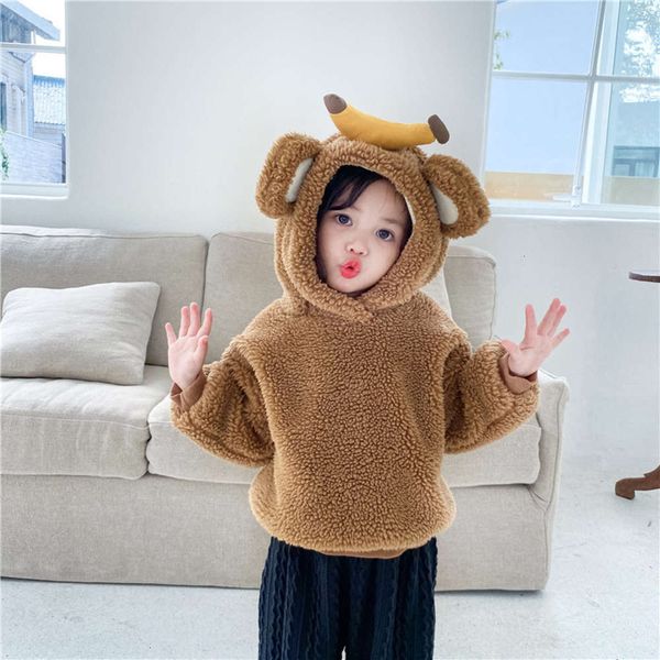 

girls' clothing 2020 winter new boys and three dimensional banana hooded warm children's sweater baby top, Black