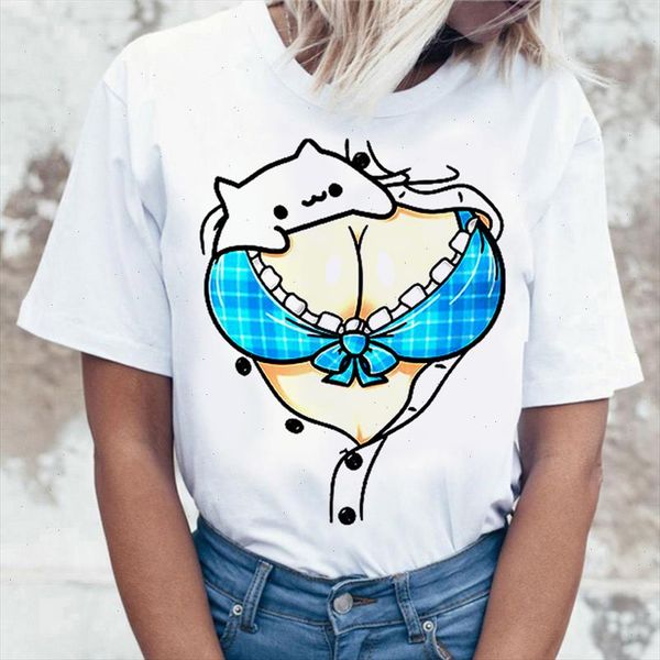 

funny t shirt women fashion tees female t shirts woman soft harajuku kawaii chest print cartoon shirts, White
