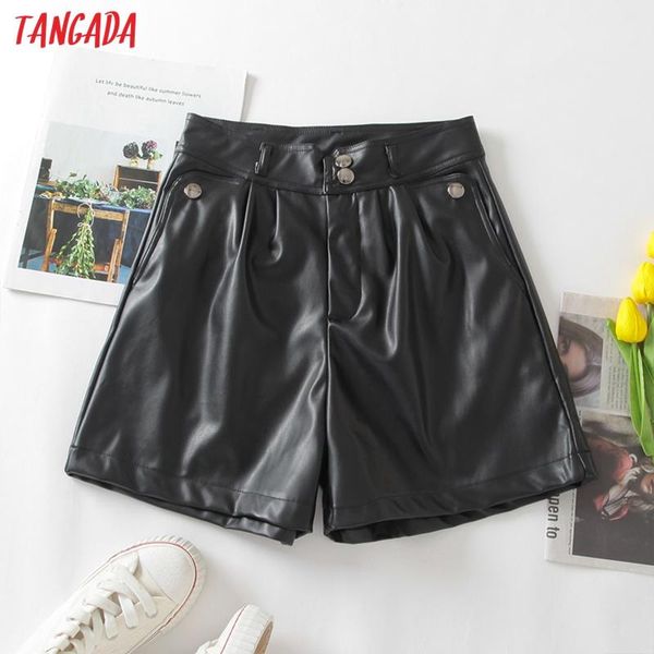 

tangada 2020 autumn women elegant pu leather shorts zipper pockets female retro basic casual shorts pantalones 3w204, White;black