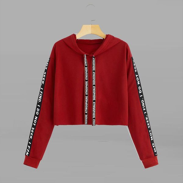 

женщины толстовки толстовка осень crop top с длинным рукавом толстовка толстовка письмо версия для печати пуловер top кофты пальто женщин то, Black