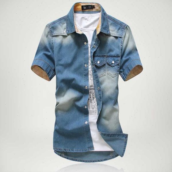 

summer style cowboy shirt 2021 new men clothing double pocket design short sleeves denim shirts fashion slim fit cowboy shirt, White;black