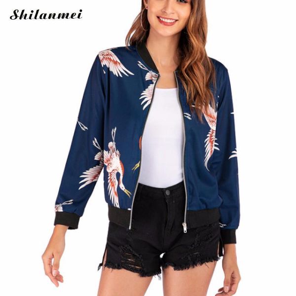 

womens bomber jacket baseball jacket coat women casual zipper female floral coat 2020 autumn winter fashion loose street outwear, Black;brown