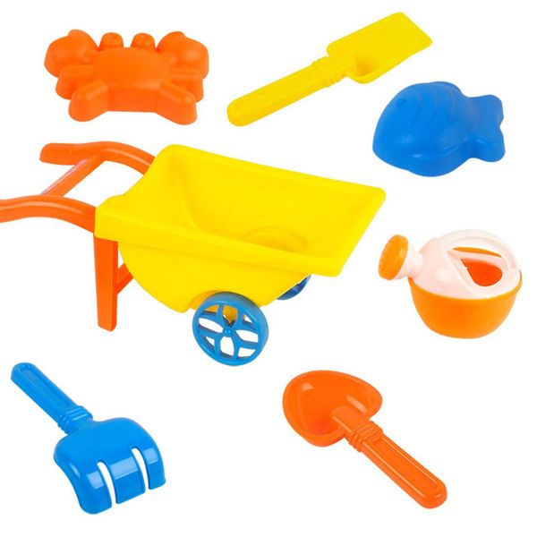 

7pcs set kids beach sand toy set with trolley kettle mold shovel rake for children baby sea water funny sports bathroom toys wmtbap xhlove