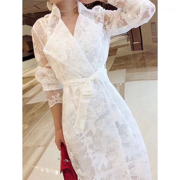 

korean version ladies windbreaker spring autumn long belt white coat sling two-piece windbreaker suit fashion lace ladies coat1, Tan;black