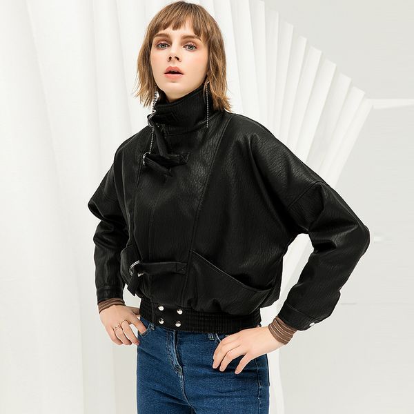 

women's synthetic wallet, urban fashion jacket, informal, loose bat sleeves, washing, motorcycle hand, 2020