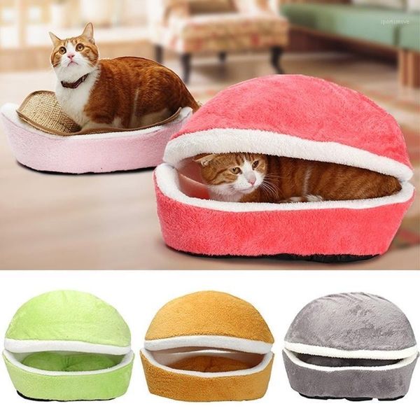 

cat beds & furniture gray pink yellow hamburger shape pet dog bed removable cotton soft puppy house kitten cushion pillow winter warm kennel