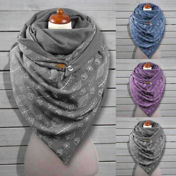 

2021 scarf winter fashion women leaves plant printing coherer button soft wrap casual warm multi-color scarves shawls echarpe, Blue;gray