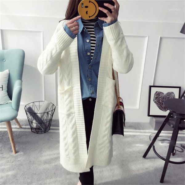 

women's sweaters autumn winter fashion 2021 sweater women coat korea preppy long cardigan knitted loose thicken cross size 1, White;black