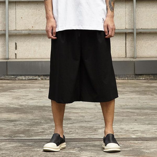 

male hip hop skirt trousers men streetwear fashion casual wide leg pant japan style summer kimono pant, Black