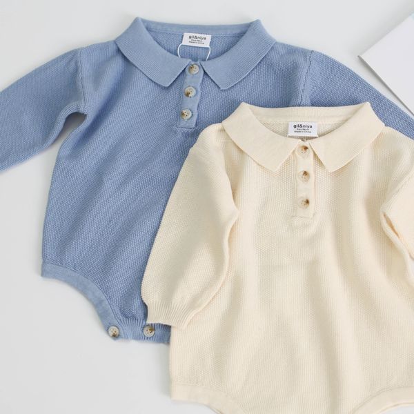 

корейские детская одежда весной и осенью мальчики детские вязание шерсть с длинным рукавом цельного ползунки, отворот для выхода скалолазани, Blue;gray