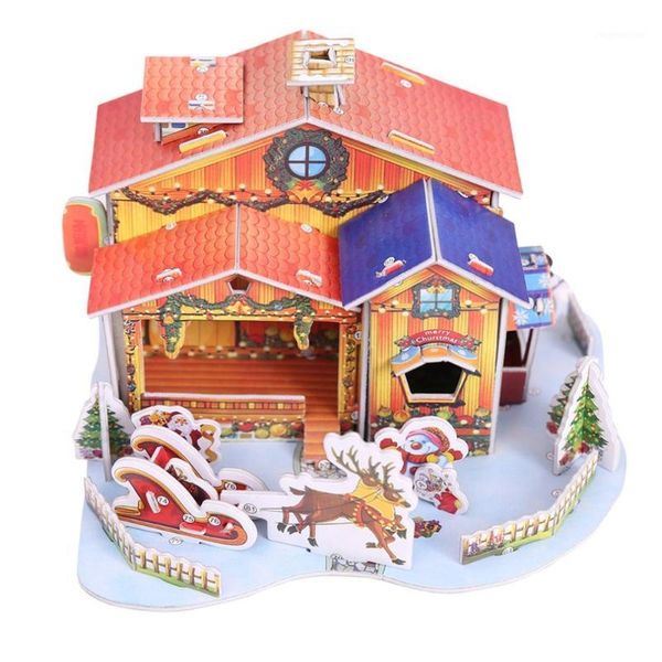 

christmas decorations diy paper house snow children's gifts assembly cottages child model toys1