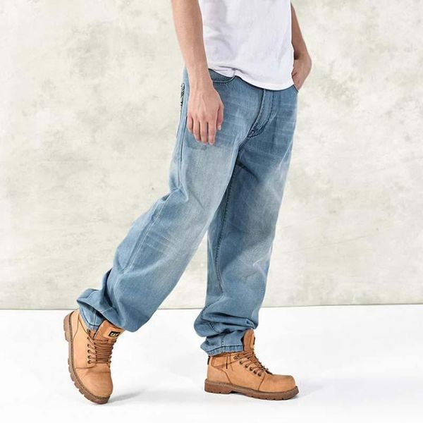 

76# streets tide man loose jeans hiphop skateboard jeans baggy pants denim pants hip hop men trousers 4 seasons big size 30-461, Blue