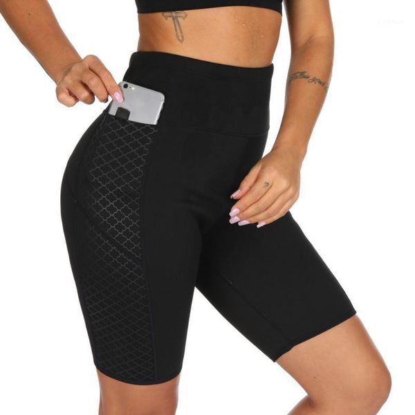 

yoga outfits ly women high waist shorts compression workout running bike neoprene with side pockets1, White;red