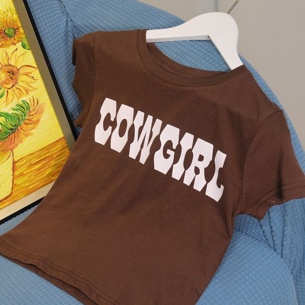 

new letter print brown crop women summer o neck cotton short tees shirts casual vintage streetwear graphic tshirts 2021 7o8q, White