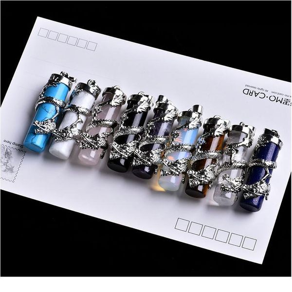 

1pc natural crystal mineral jewelry dragon column pendant guardian fashion couple pendant necklace diy gift qylyas, Black