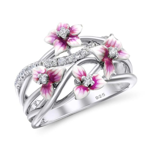

delicate wedding rings silver 925 rings for women luxury orchid flower finger for women engagement jewelry anillos mujer, Slivery;golden