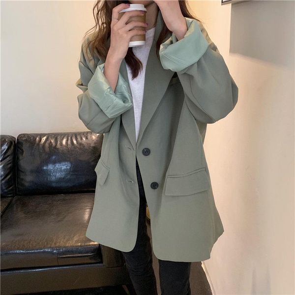 

hzirip green chic 2020 fresh streetwear elegant women loose solid fashion sweet all match fashion office lady blazers, White;black