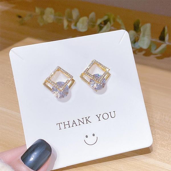 

south korea dongdaemun new geometric block zircon earrings 2020 trendy simplicity refined grace online influencer ear jewelry, Silver