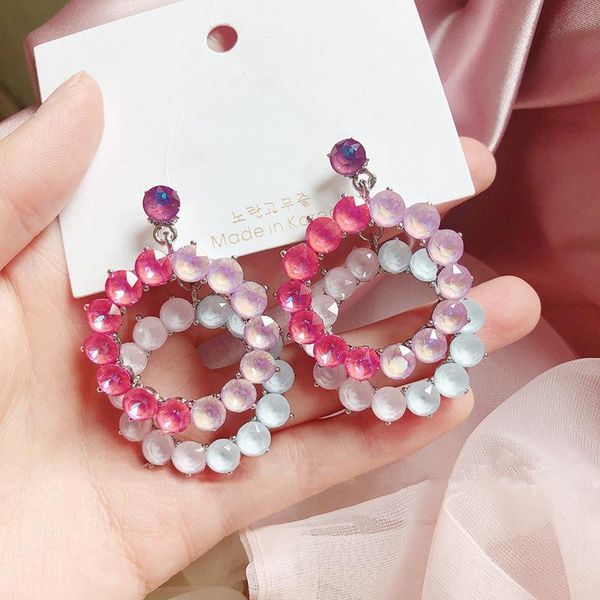 

mengjiqiao korean big double circle colorful crystal drop earrings for women fashion jewelry geometric party pendientes gifts, Silver