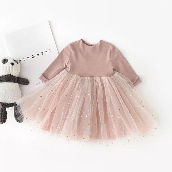 

knitted girls full sleeve dress sequined tulle princess tutu dresses birthday party costume baby 0-4 years new year casual wear1, Red;yellow
