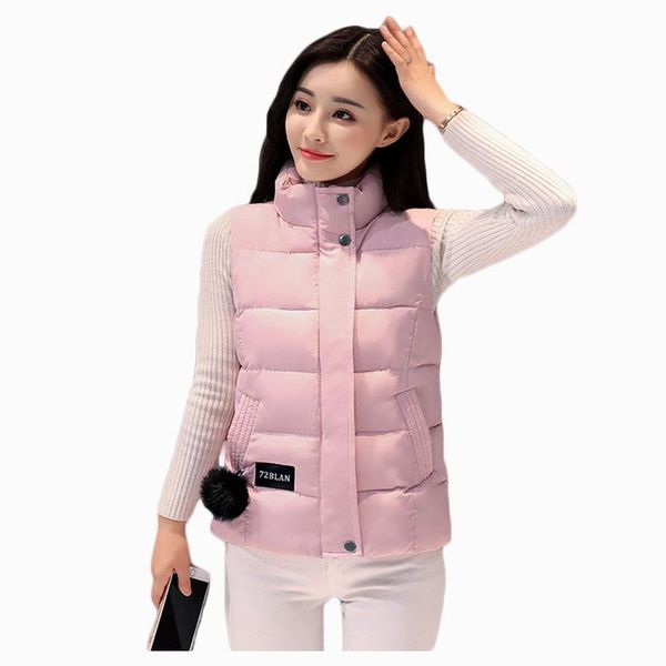 

2020 new women autumn winter jacket vest short stand collar warm ladies parka cotton wadding female slim waistcoat zl583, Black;white