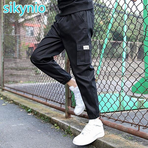 

men's autumn new casual pants men's fashion all-match cargo pants slim fit beam feet capri-pants sports cotton bib overall1, Black