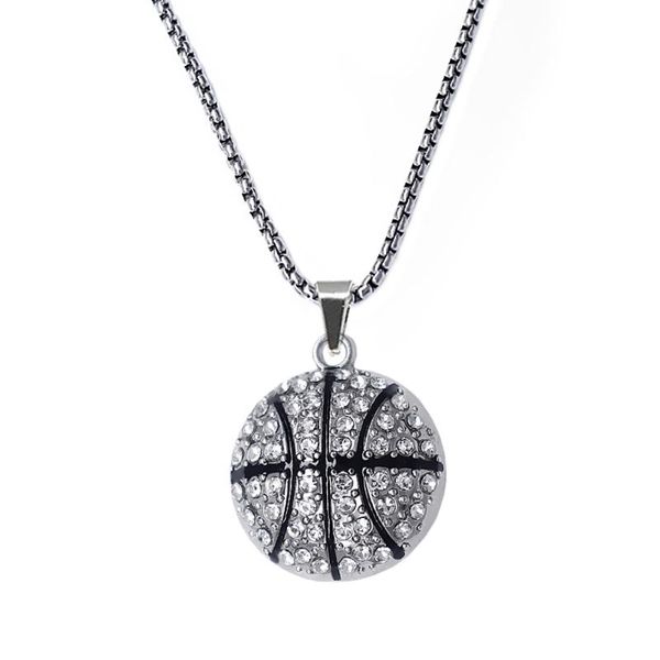 

pendant necklaces fashion basketball lovers jewelry metal enamel process inlaid rhinestone crystal charm sports necklace, Silver