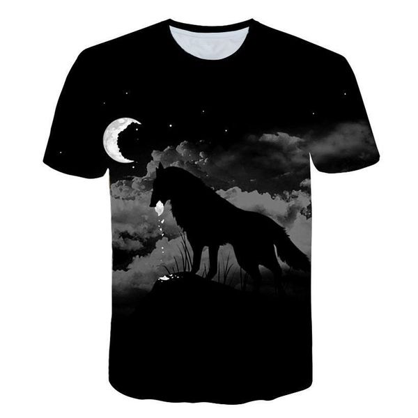 

europe and america men short sleeve summer male fashion t-shirt male 6xl 2021 wolf 3d print cool funny t-shirt, White;black