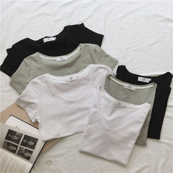 

обратная связь цена капусты рекомендуется круглый шеи v-образный вырез сплошной цвет универсальный тонкий хлопок короткий рукав футболки фут, White