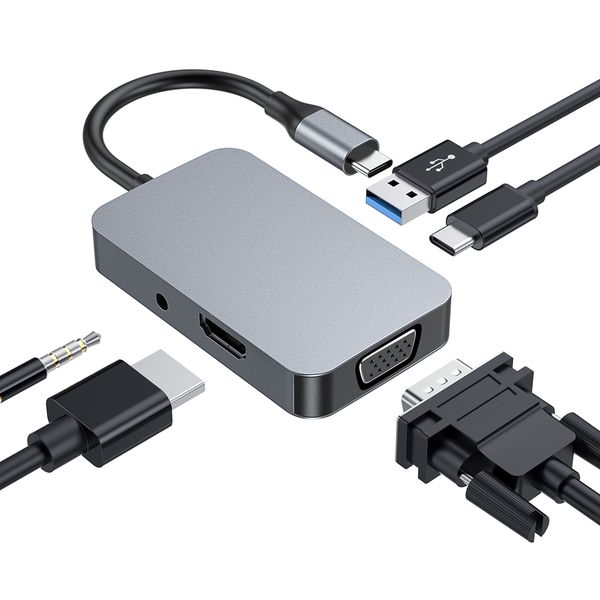 

гуанчжоу юпин для 5 в 1 алюминиевый адаптер типа адаптера usb 3.0 audio jack 1080p vga 4k hd-mi power доставка usb c hub chub